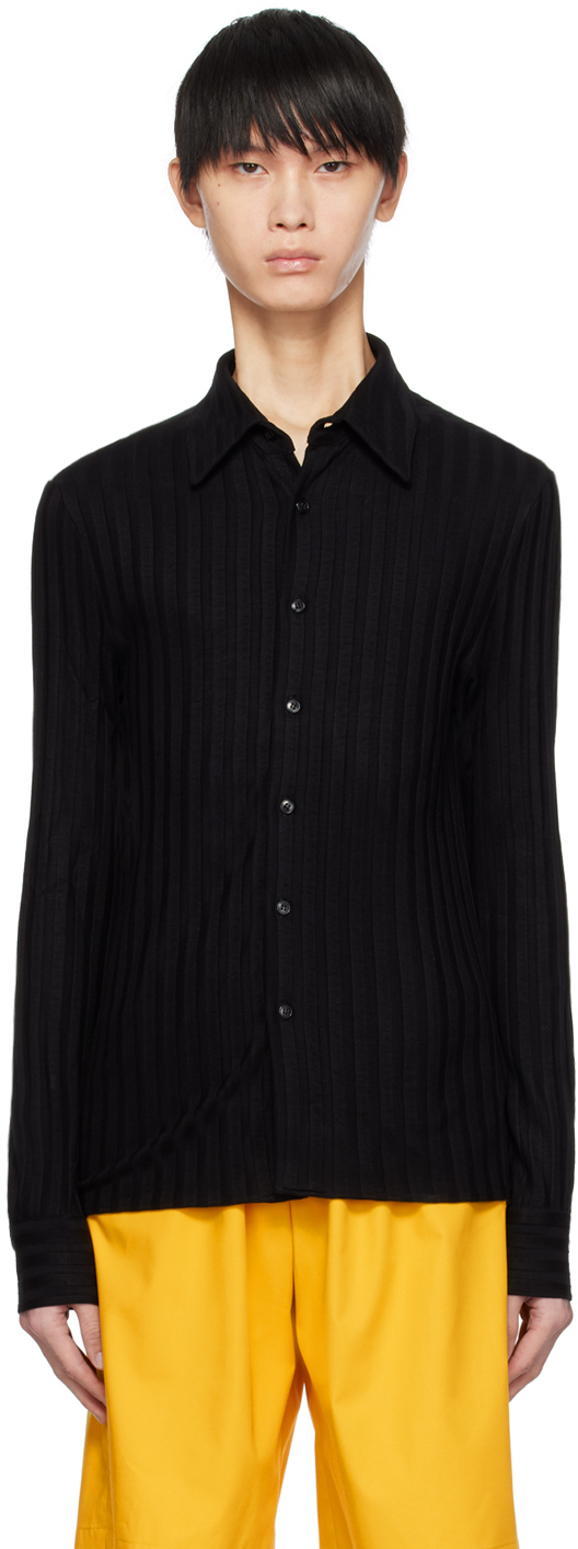 Carlota Barrera Black Spread Collar Shirt In Black Rib