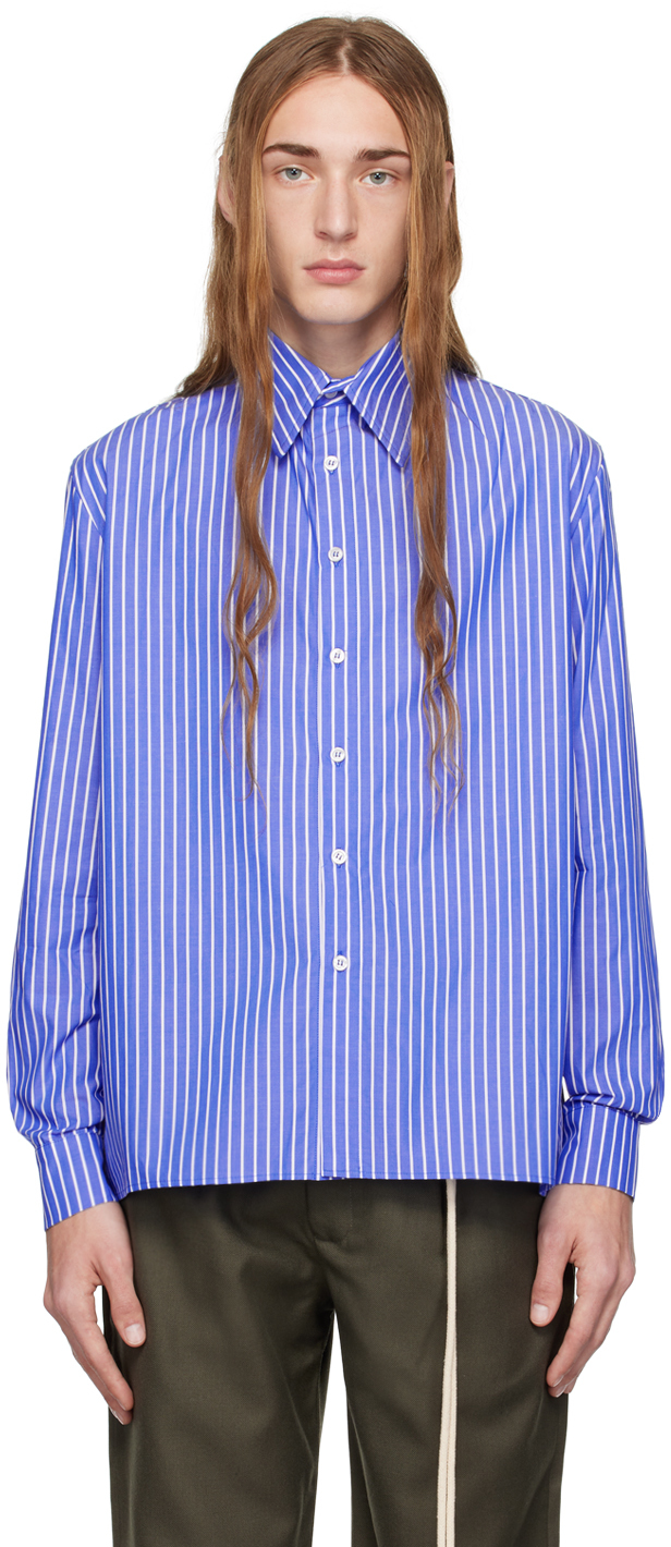 Carlota Barrera Blue Striped Shirt In Blue Stripes