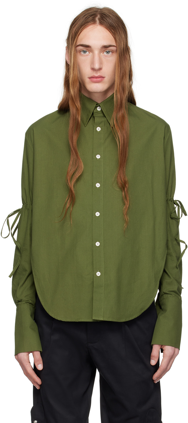 Carlota Barrera Green Drawstring Shirt In Olive Green