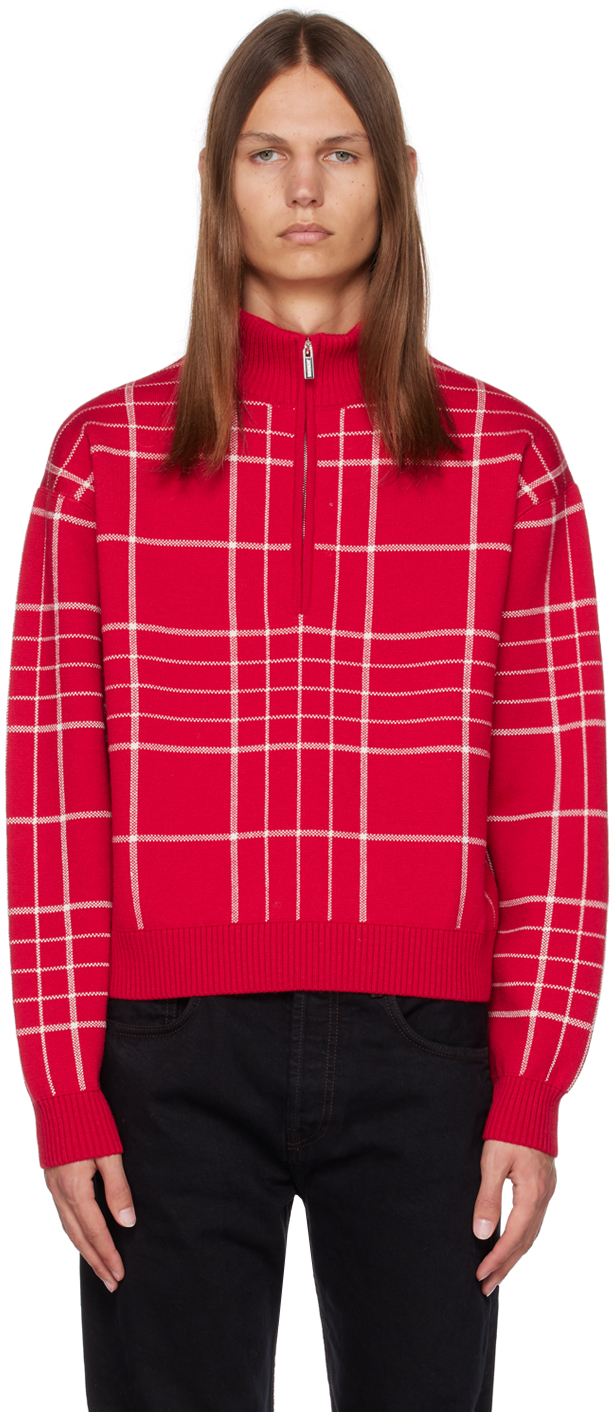 Shop Jacquemus Red & White Le Chouchou 'la Maille Carro' Sweater In 040 Multi-red