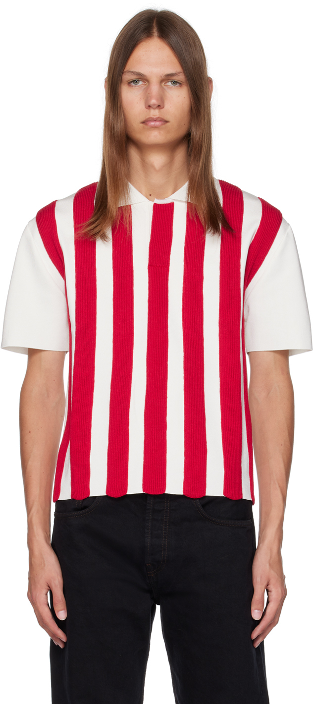 Shop Jacquemus Red & White Le Chouchou 'le Polo Maille Ola' Polo In 040 Multi-red