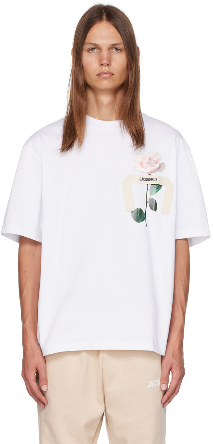Jacquemus: White Le Chouchou 'Le T-Shirt Rose' T-Shirt | SSENSE