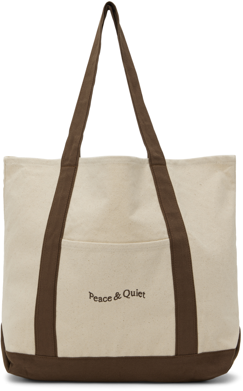 Museum Of Peace And Quiet Off-white & Brown Wordmark Boat Tote In Clay
