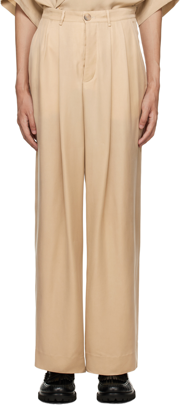 King & Tuckfield Beige Pleated Trousers In Taupe