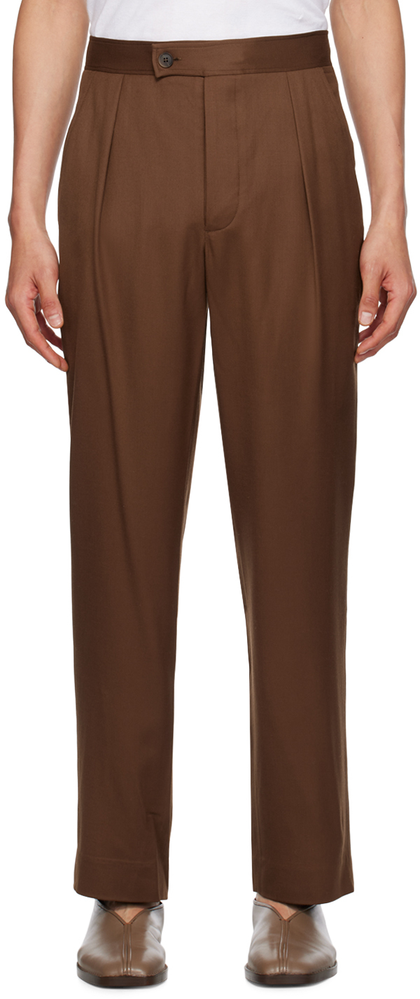 Shop King & Tuckfield Brown Pleat Trousers In Chocolate