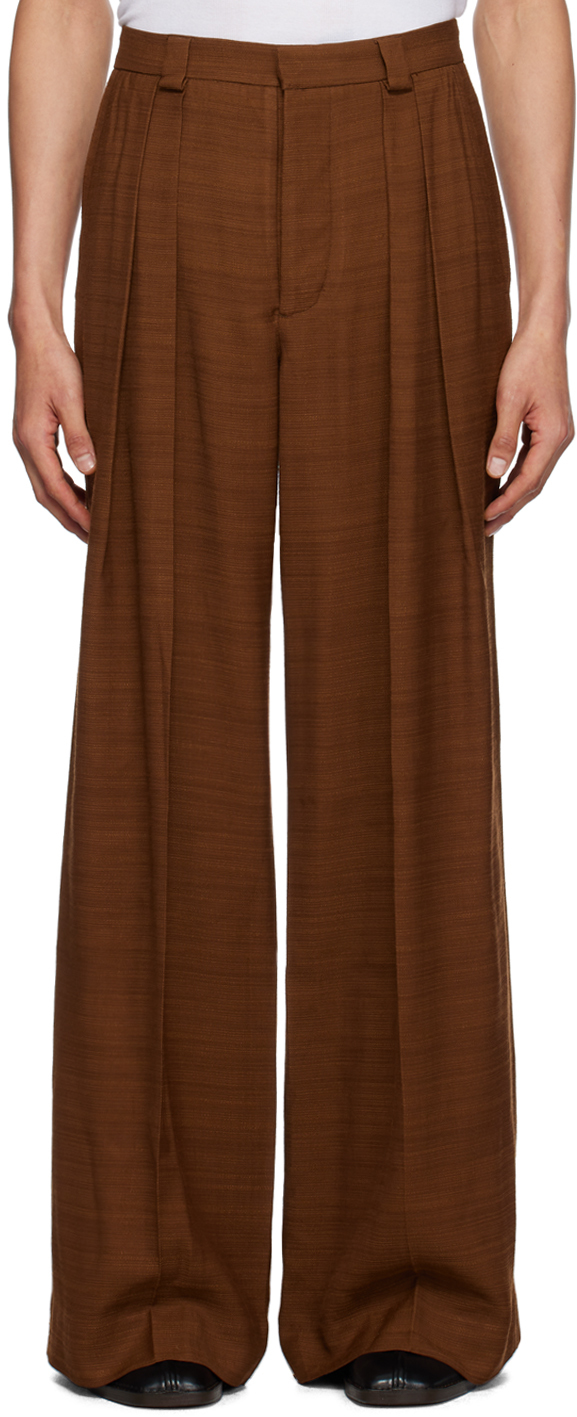 King & Tuckfield Brown Wide Leg Trousers In Textured Chocolate