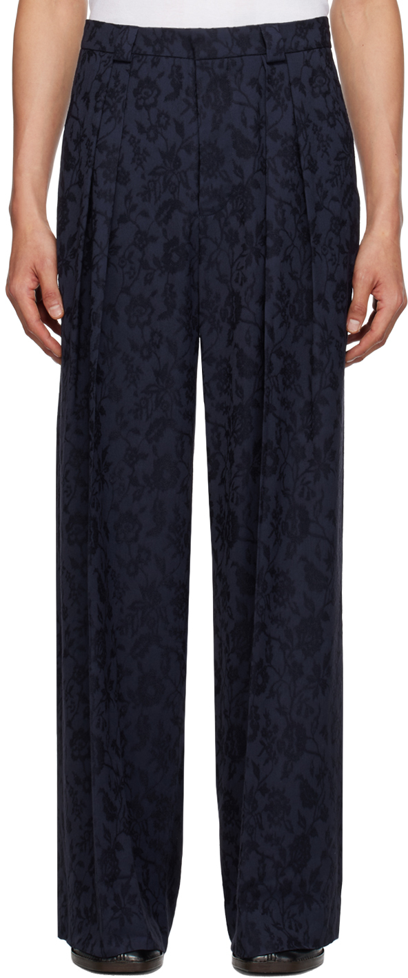 King & Tuckfield Navy Wide Leg Trousers In Midnight Floral
