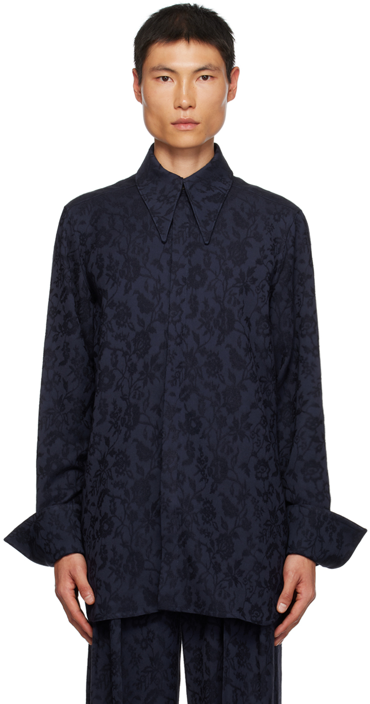 King & Tuckfield Navy Pointed Collar Shirt In Midnight Floral