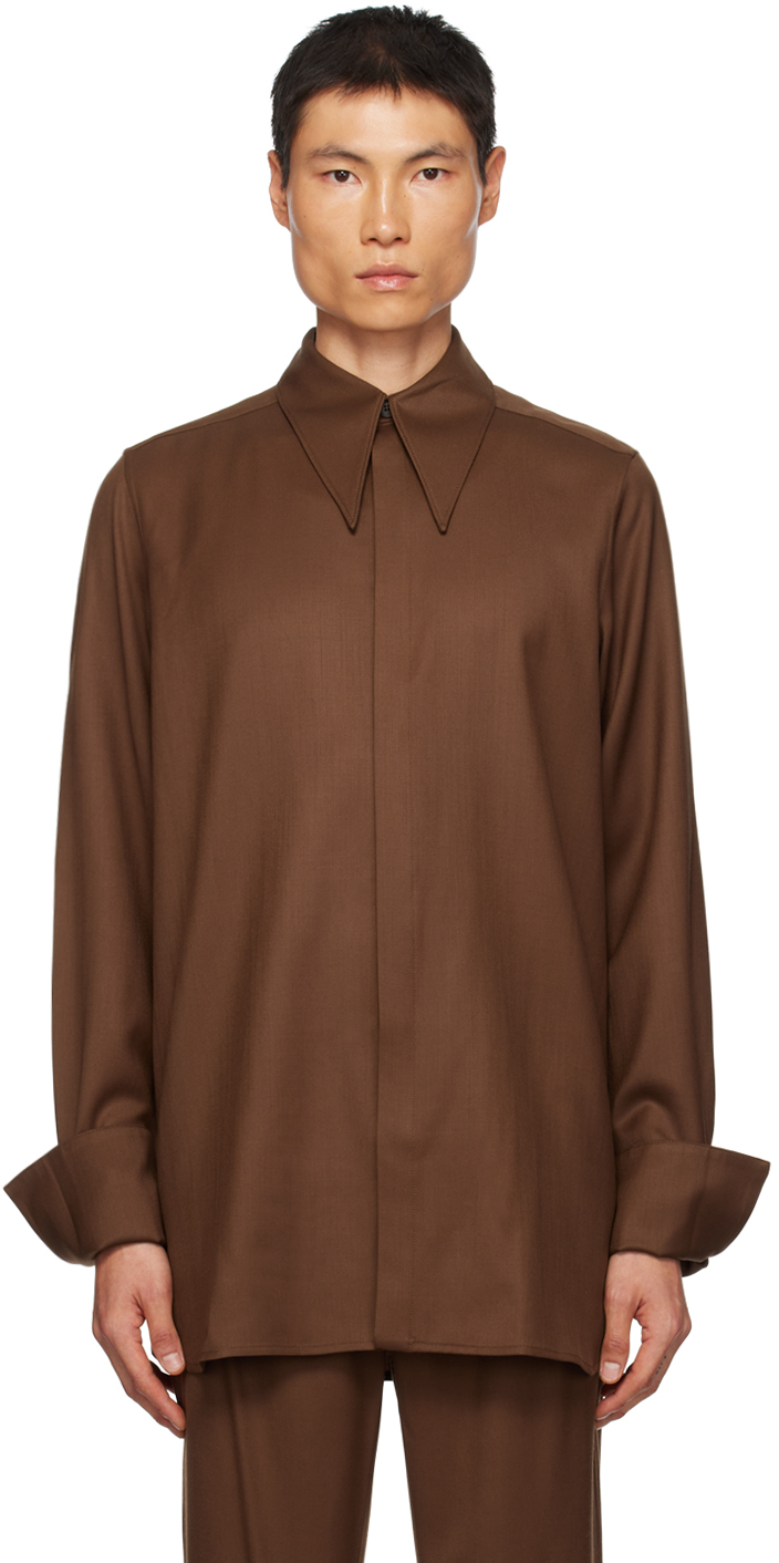 Brown Pointed Collar Shirt
