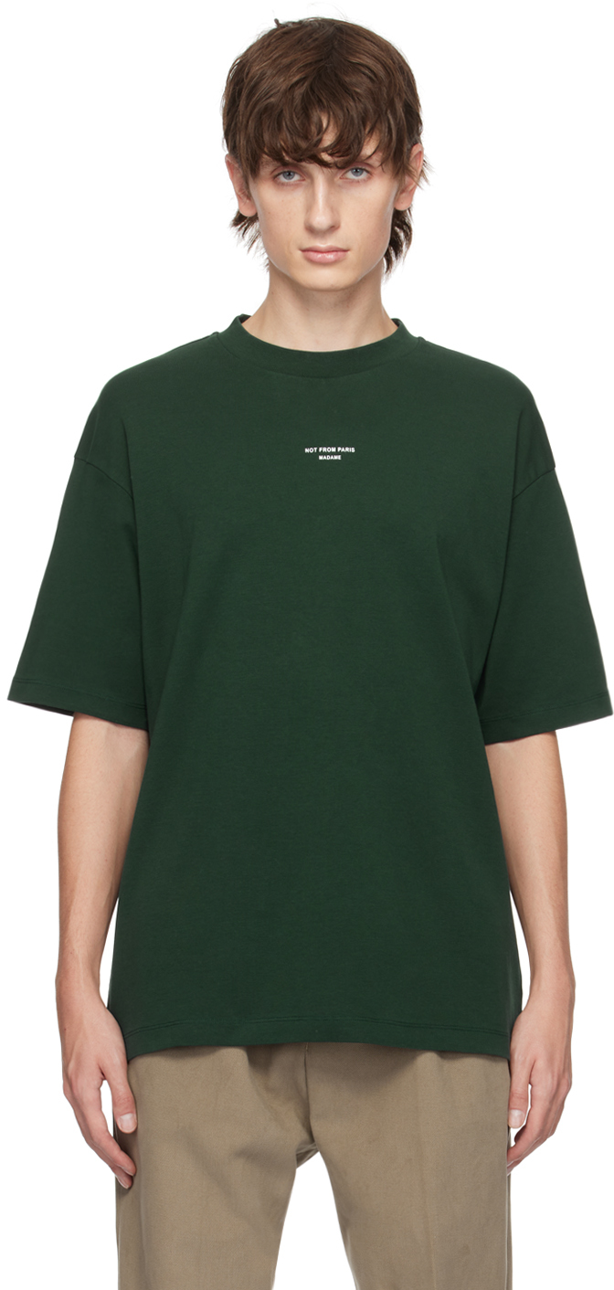 Drôle De Monsieur: Green 'Le T-Shirt Slogan' T-Shirt | SSENSE