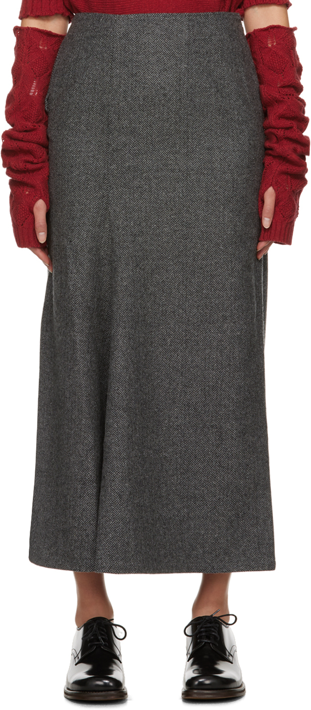 Shop Yohji Yamamoto Gray Mermaid Midi Skirt In 1 Charcoal