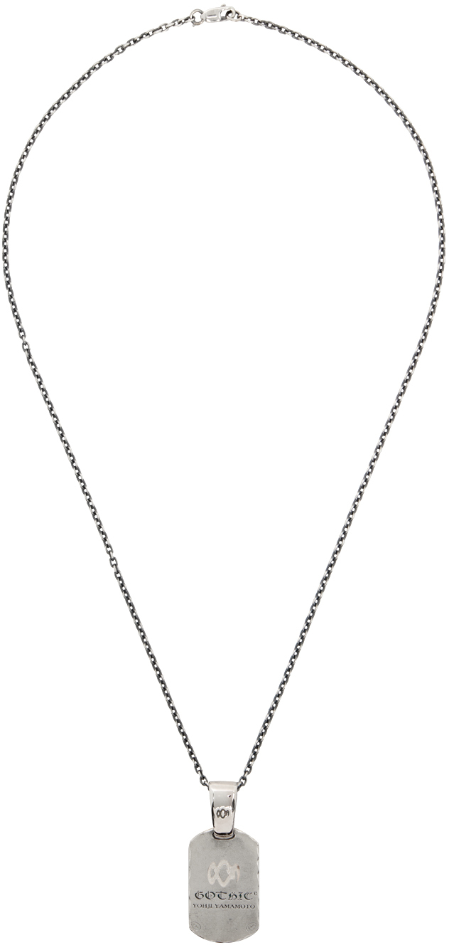 Yohji Yamamoto: Silver Dog Tag Pendant Necklace | SSENSE