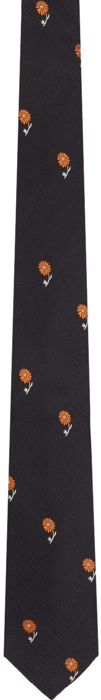 Yohji Yamamoto Black POUR HOMME Dot Flower Pattern Tie