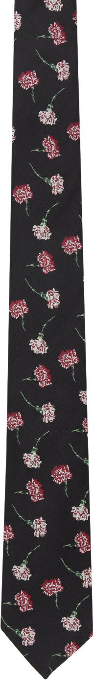 Yohji Yamamoto Black POUR HOMME Flower Pattern Tie
