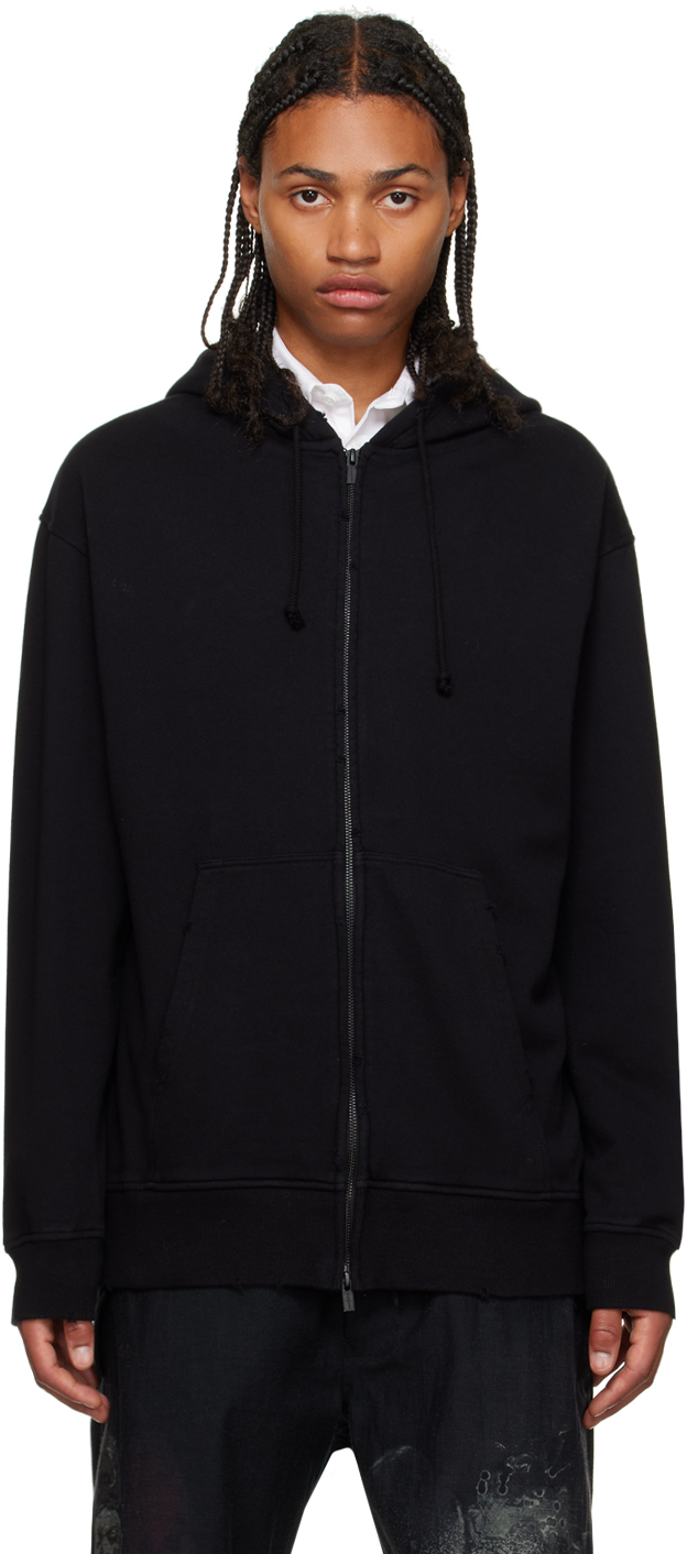 Yohji Yamamoto: Black Distressed Hoodie | SSENSE