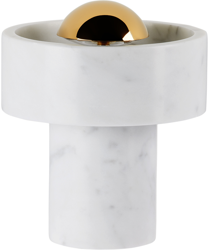 Tom Dixon White & Gold Stone Portable Led Lamp In Stone