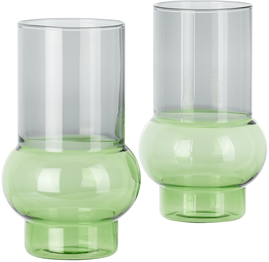 Tom Dixon Green Tall Bump Glasses Set In Bump Green