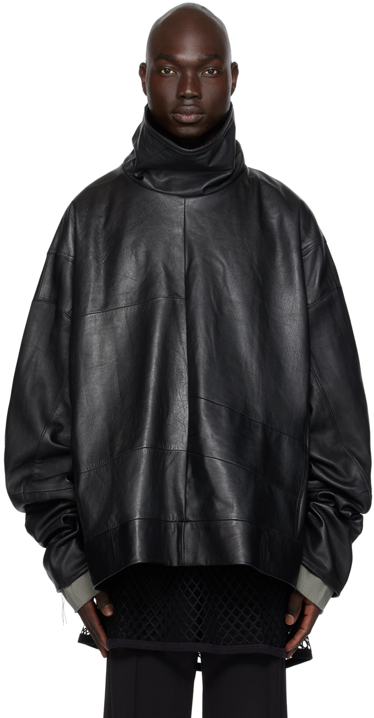 Black Paneled Leather Jacket