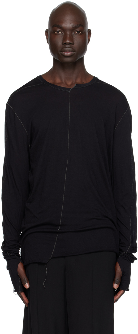 Black Loose Thread Long Sleeve T-Shirt by NICOLAS ANDREAS TARALIS on Sale