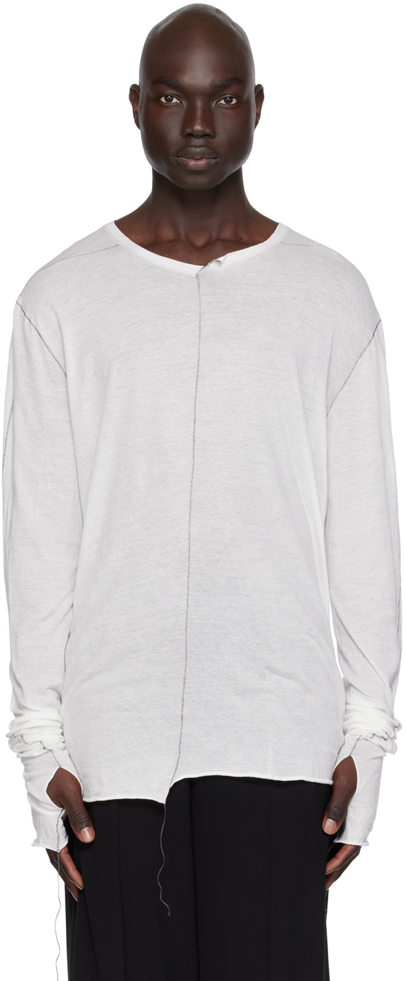 White Loose Thread Long Sleeve T-Shirt by NICOLAS ANDREAS TARALIS on Sale