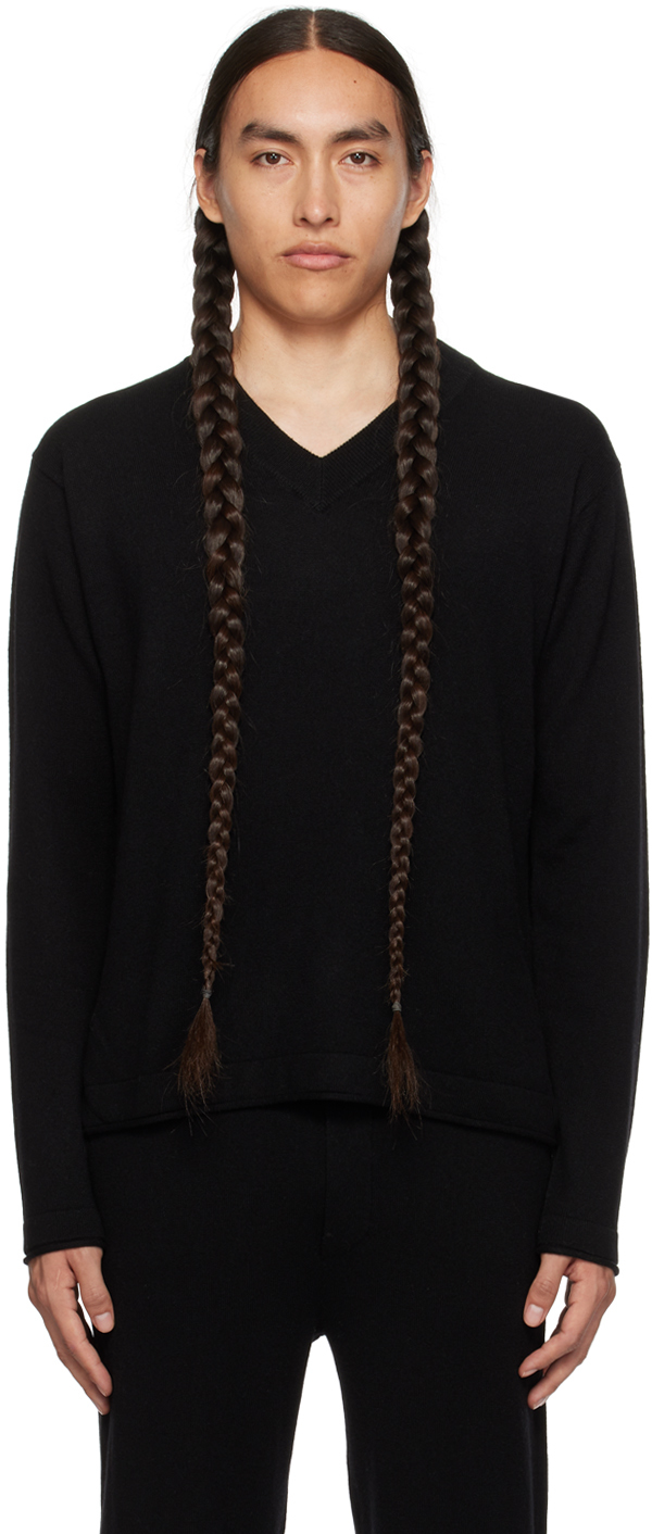 Lisa Yang Men's Cashmere Henri V-neck Sweater In Bl Black