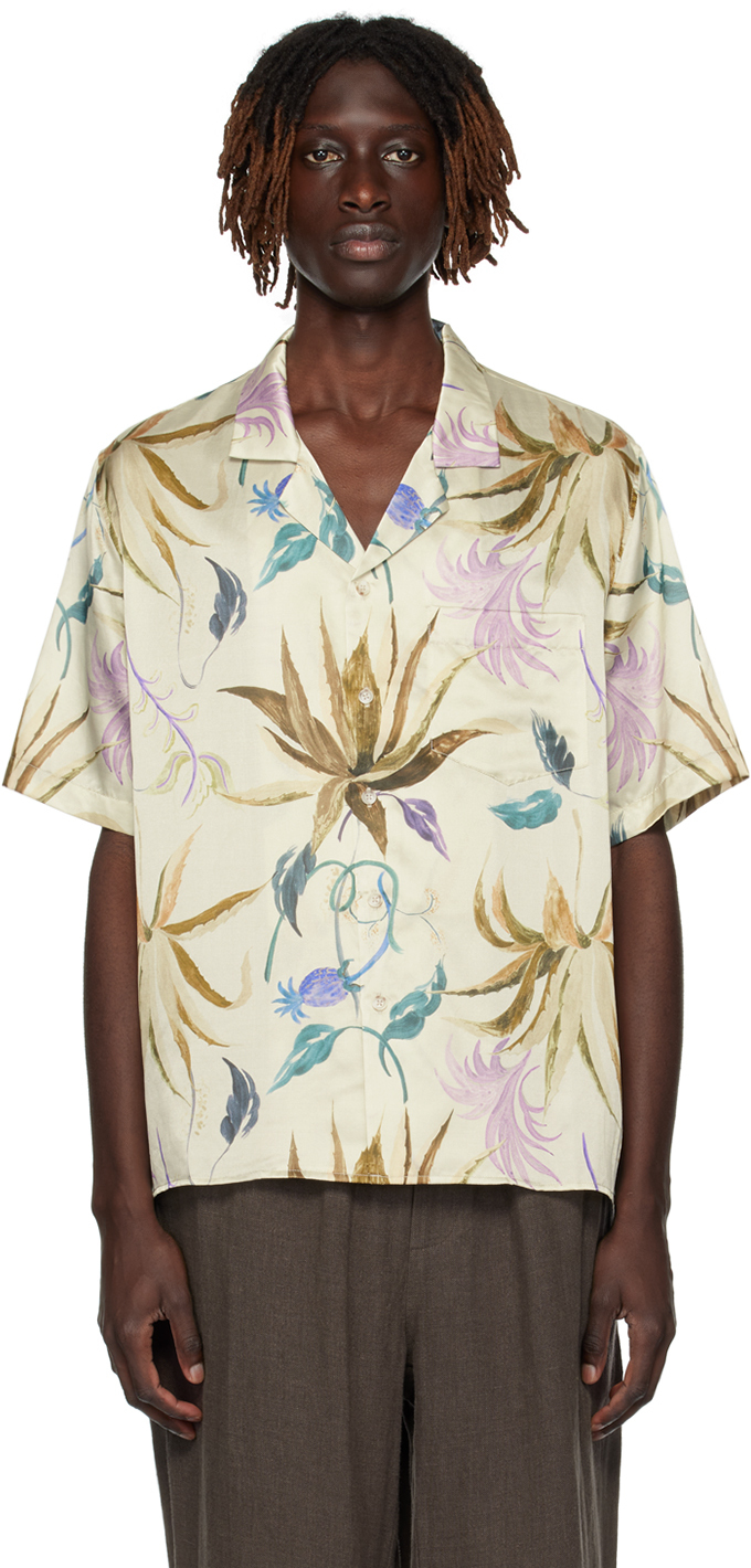 Commas Beige Floral Shirt In Agave Sand