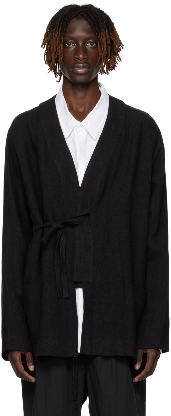 Commas Black Self-tie Robe