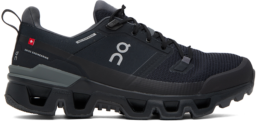 On Black Waterproof Cloudwander Sneakers In Black/eclipse
