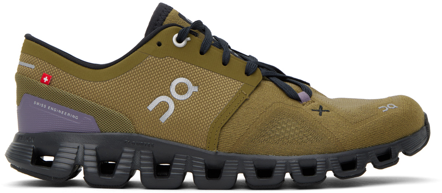 On Khaki Cloud X 3 Sneakers In Hunter/black