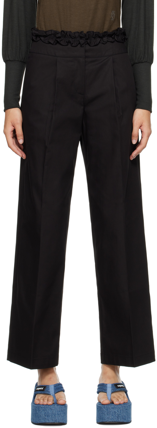 Black Frill Tuck Trousers