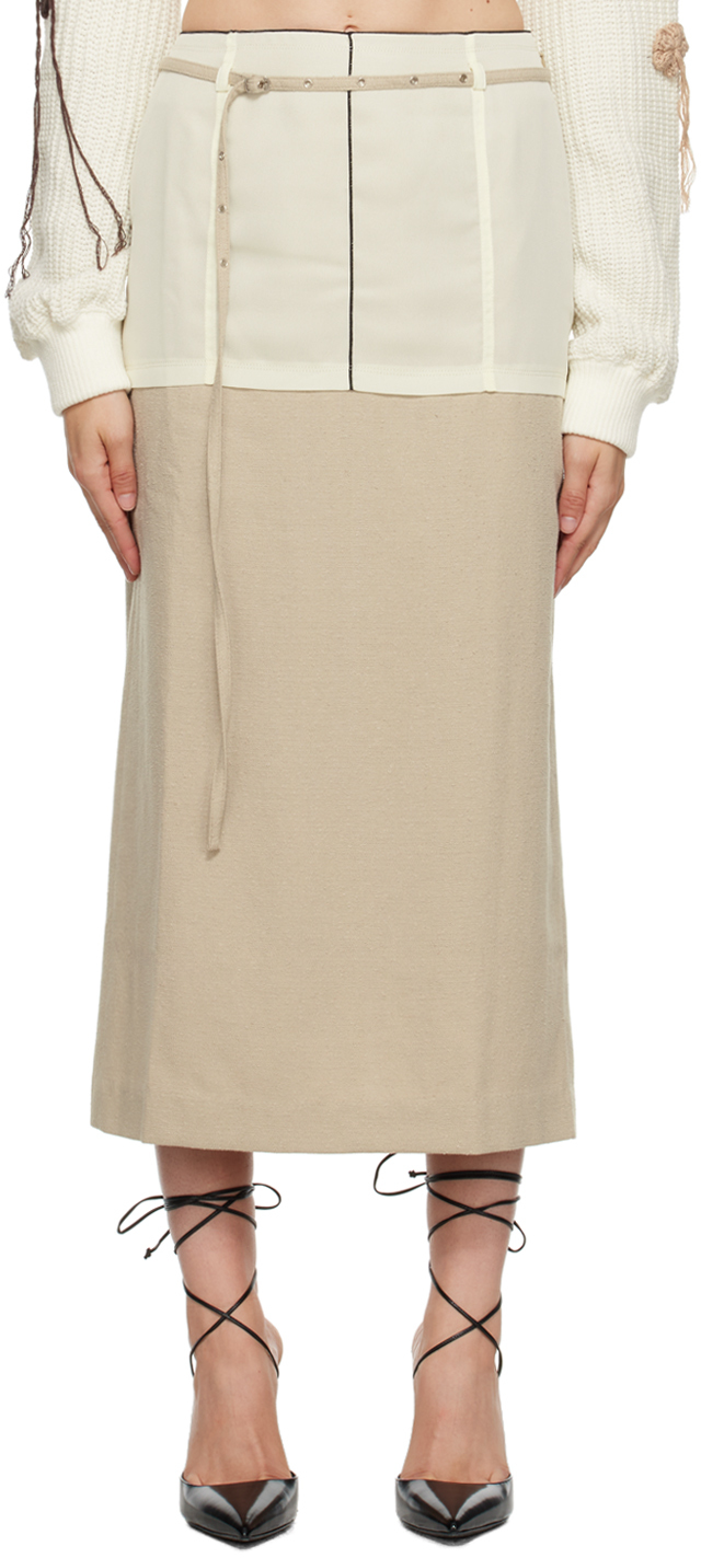 Beige Layered Midi Skirt