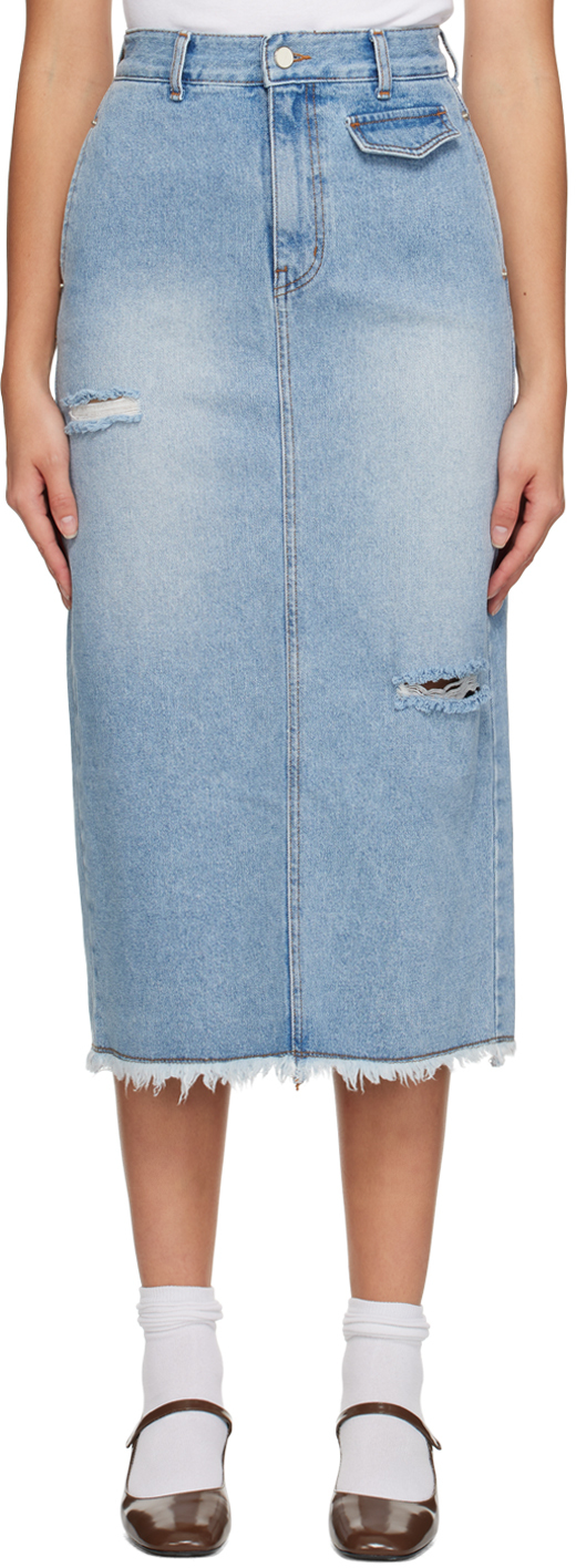 Blue Guggenheim Denim Midi Skirt