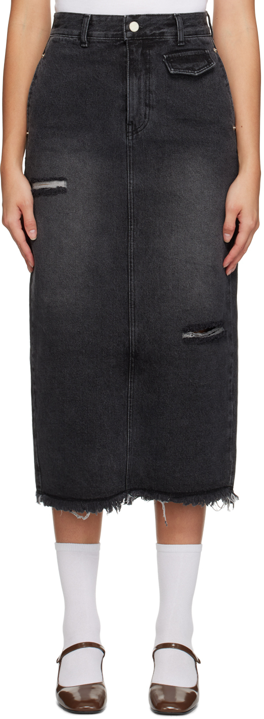 Black Guggenheim Denim Midi Skirt