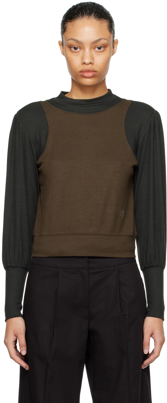 Kijun Brown & Black Paneled Sweater In Dark Brown / Black