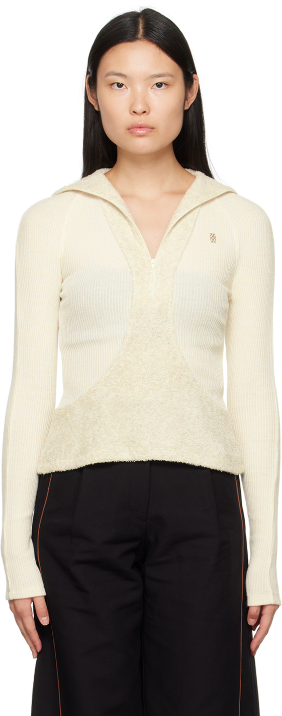 Kijun Off-white Half-zip Sweater In Ivory / Melange Grey