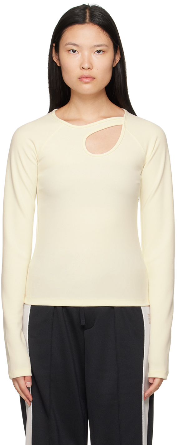 Shop Kijun Off-white Cutout Long Sleeve T-shirt In Cream