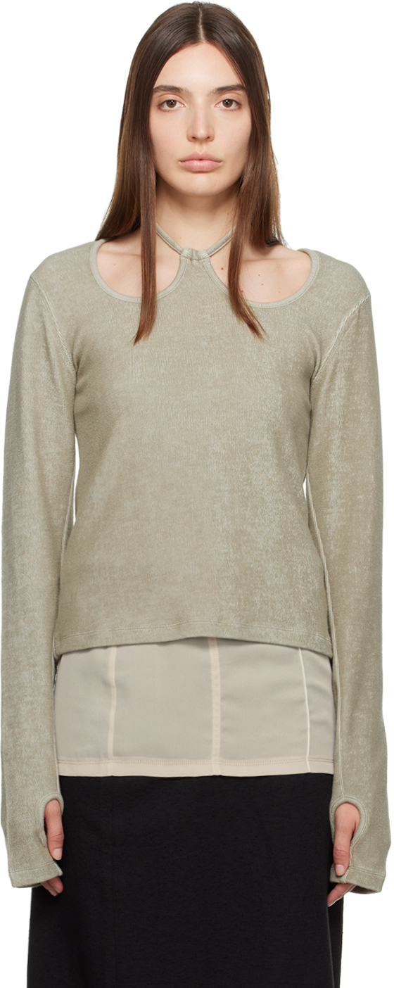 Taupe W-Neck Long Sleeve T-Shirt