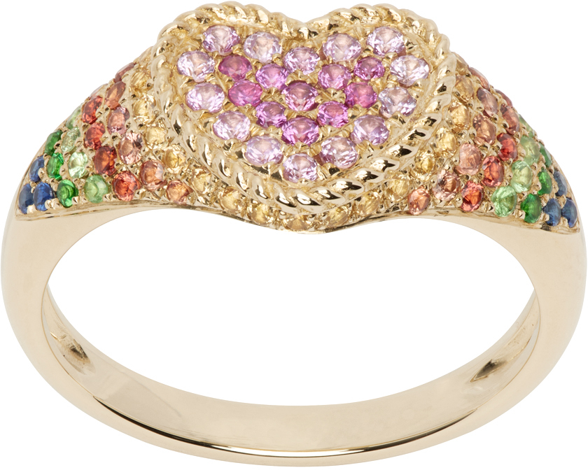 Yvonne Léon Gold Baby Chevaliere Couer Rainbow Ring In 9k Yellow Gold