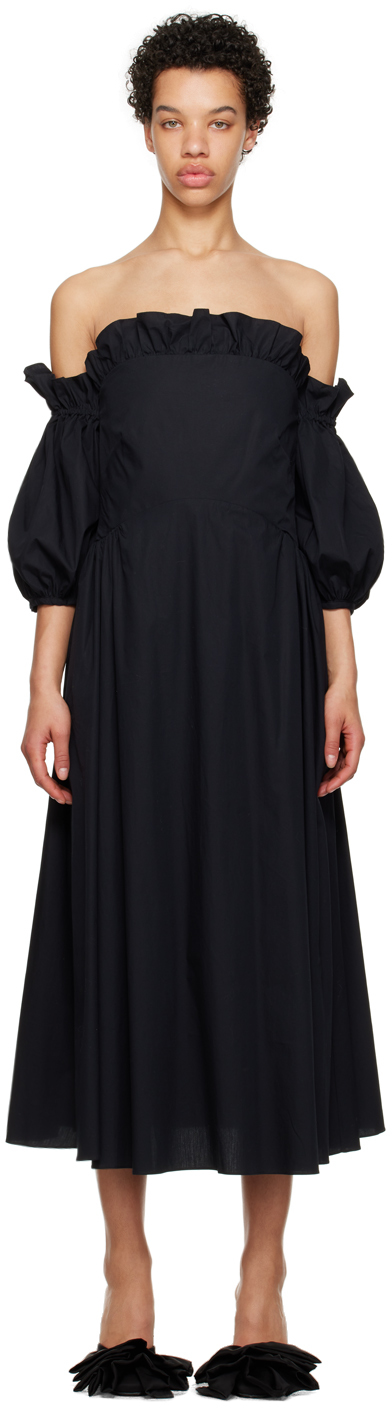 Black Margaret Midi Dress by Kika Vargas on Sale
