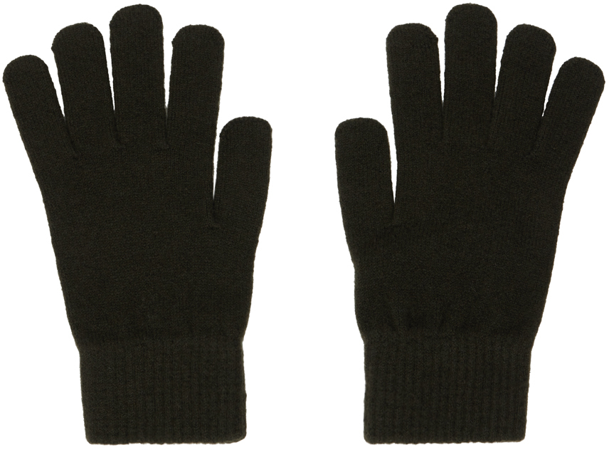 Yves Salomon Khaki Ribbed Gloves In A8032 Deep Green