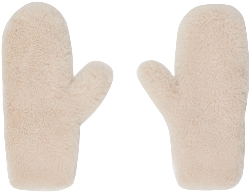 Yves Salomon Beige Ribbed Mittens In A1048 Dream
