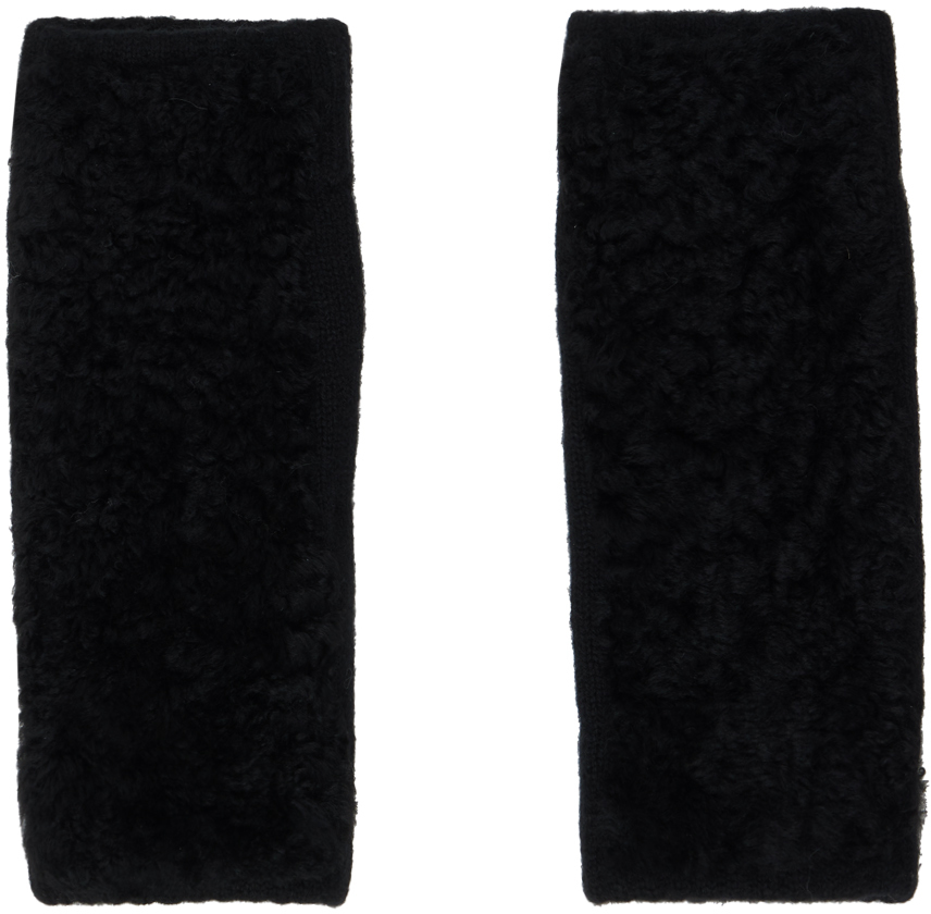 Shop Yves Salomon Black Fingerless Gloves In C99 Noir