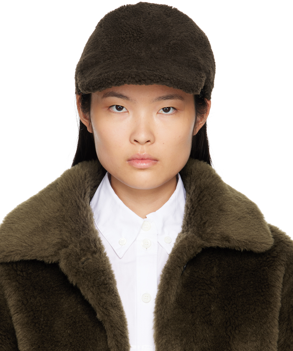 Brown Curly Shearling Cap by Yves Salomon on Sale