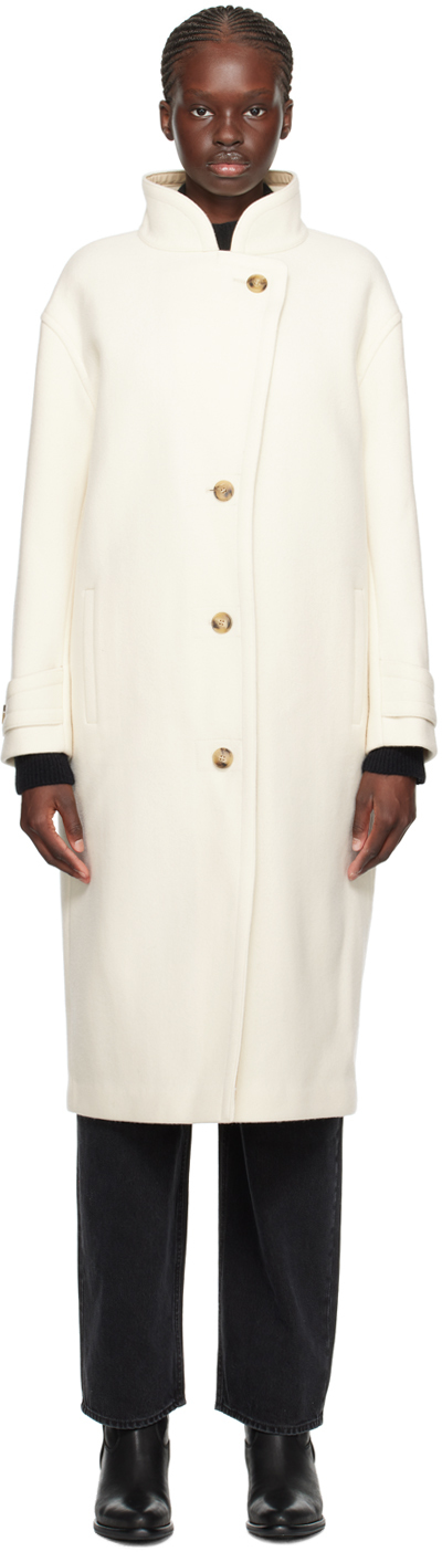 Yves Salomon White Buttoned Coat In A1025 Flocon