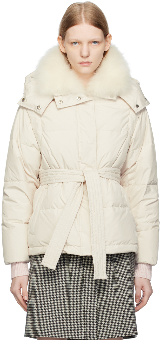 Shop Yves Salomon White Belted Down Jacket In A1044 Pure