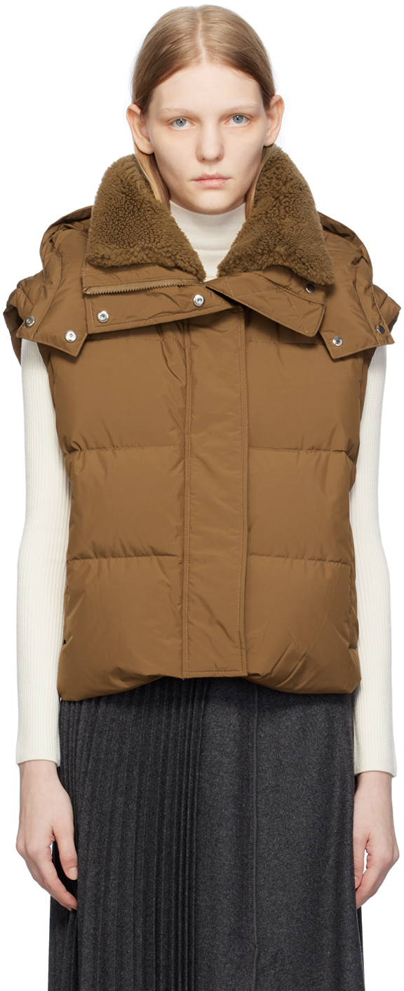 Yves Salomon Brown Belted Down Vest In A2050 Toffee