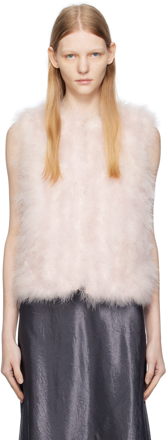 Yves Salomon Feather-embellished Silk Gilet In Pink