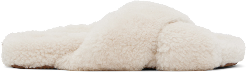 Yves Salomon Crossover-strap Shearling Slides In White