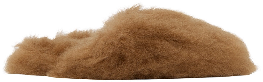 Yves Salomon Brown Shearling Slippers In A2156 Madeleine