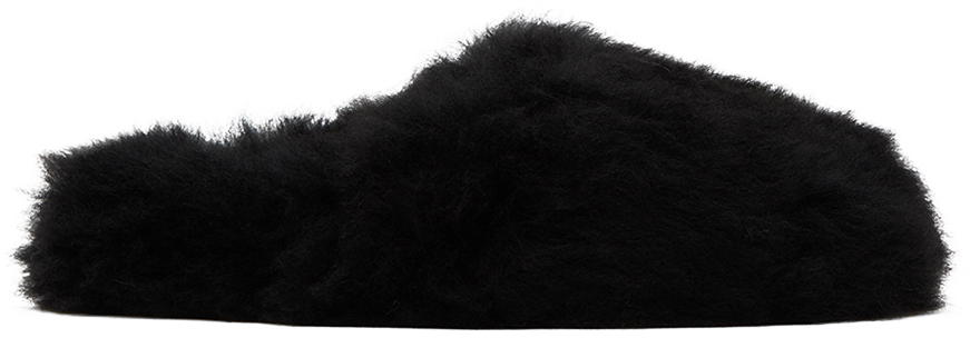 【関税込み】Yves Salomon ブラック Toscana スリッパ YVES SALOMON＞FUR TOSCANA SLIPPERS/スリッパ